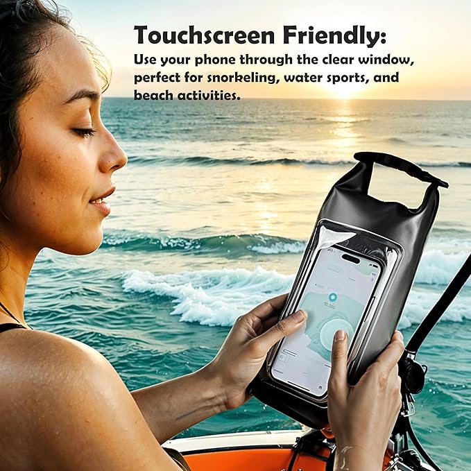 2L Waterproof Dry Bag - Multifunctional Waterproof Dry Pouch for Phone and Valuables - Essential for Outdoor Travel, Beach, Swimming, Boating, Camping (Black)