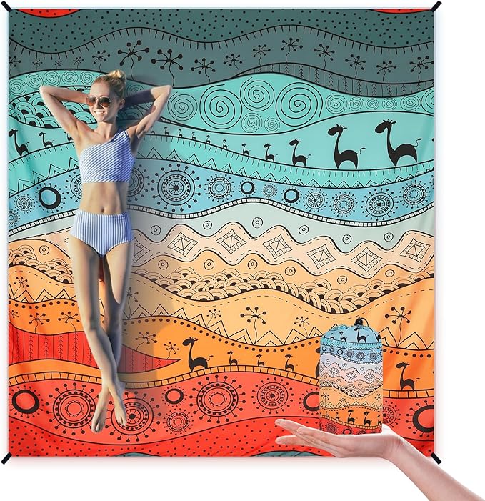 Beach Blanket Waterproof Sandproof Beach Mat 79" X 83" /10'x9' for 2-8 Adults Quick Drying Outdoor Picnic Mat Beach Accessories for Travel, Camping, Hiking