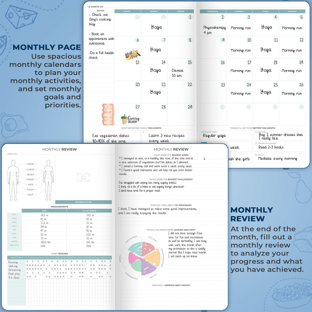 Clever Fox Food Journal Pro – Diet & Wellness Planner for Women & Men – Weight Loss Diary with Calorie Tracker – Food Log for Tracking Meals, Exercise & Weightloss - Undated, 7" x 10" Mystic Blue