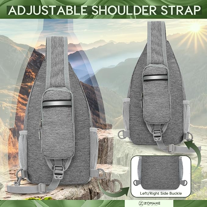 ZOMAKE Small Sling Bag, Travel Sling Backpack, Waterproof Hiking Cycling Crossbody pack for Men Women(New Black)