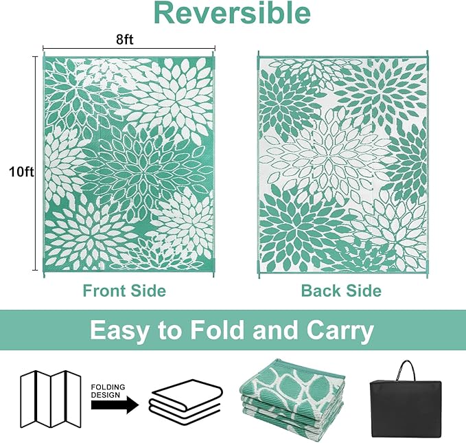 Anidaroel Outdoor Rugs 8x10ft for Patios Clearance Waterproof, Reversible Tropical Plastic Straw Camping Mat Outside Rug, Large Outdoor Area Rug for RV, Porch, Deck, Balcony, Picnic(8'x10')