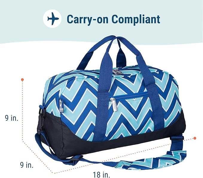 Wildkin Kids Overnighter Duffel Bag – Carry-On Size, Ideal for School & Sleepovers – Chevron Blue