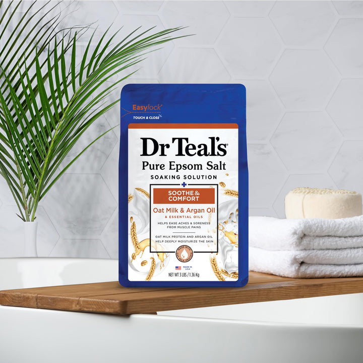 Dr Teal's Epsom Salt Magnesium Soak, Soothe & Comfort with Oat Milk & Argan Oil, 3 lbs