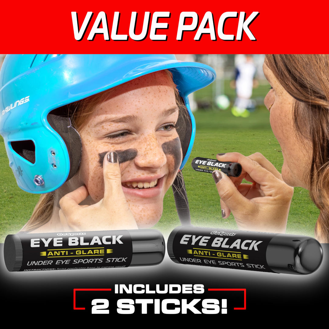 GoSports Anti Glare Eye Black Sports Stick for Football, Baseball, Softball & More - 2 Pack Under Eye Sports Paint Sticks