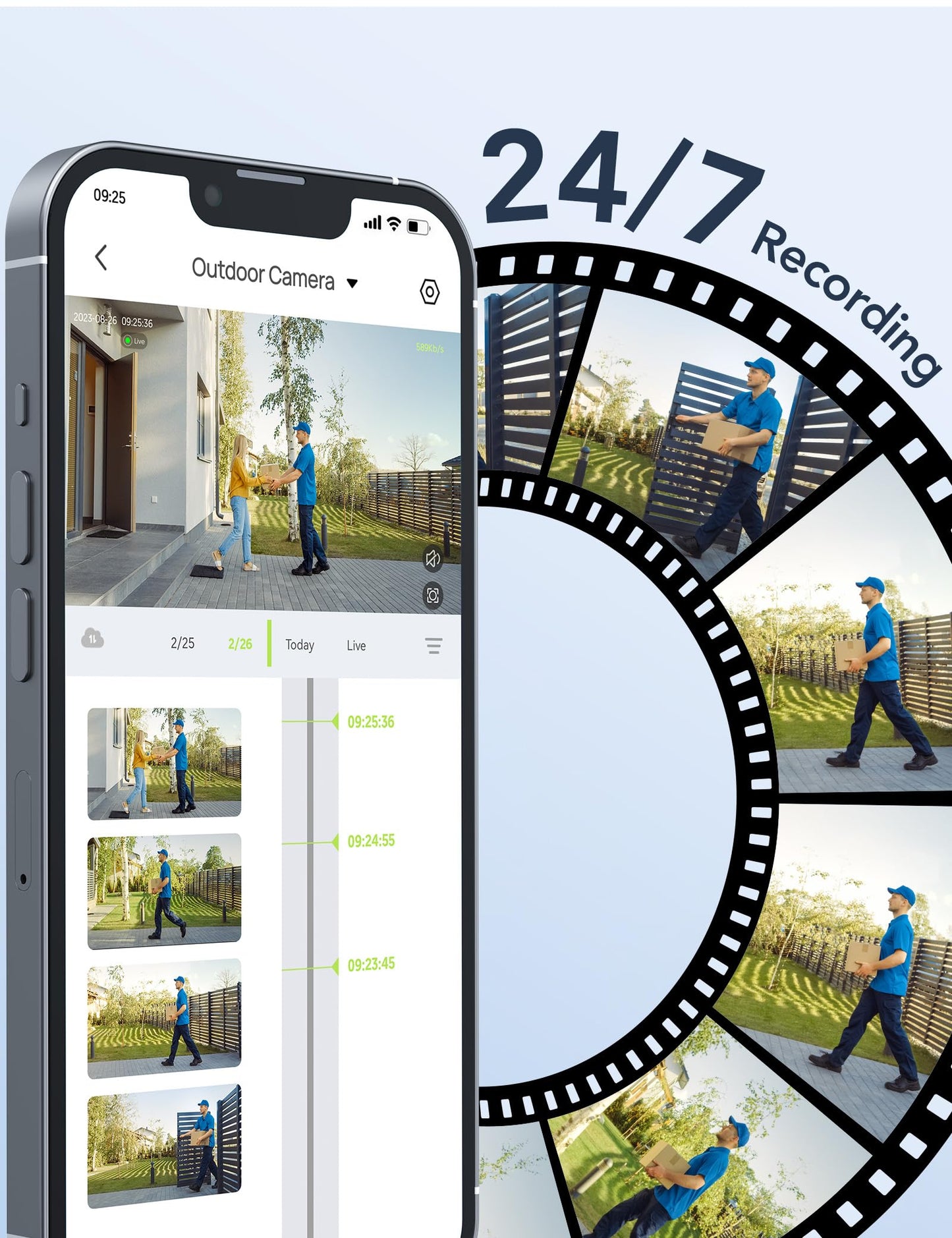 GNCC 2K Outdoor CCTV Camera, Home Security Camera with Night Vision, 110° View, IP65 Weatherproof, AI Motion Detection, Siren Alarm, 2-Way Audio, Work with Alexa & Google Home, 2.4GHz WiFi, Cloud&SD