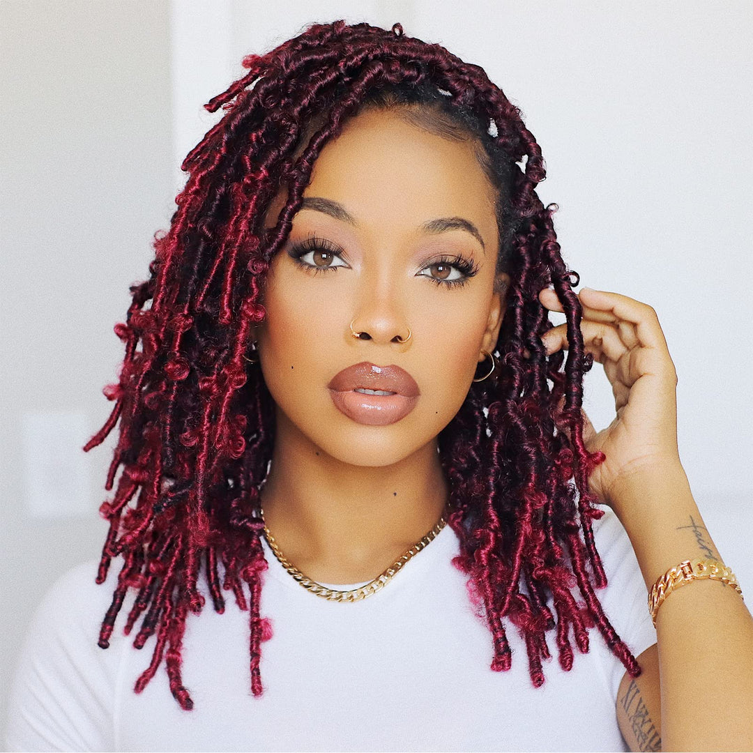 Toyotress Butterfly Locs Crochet Hair - 10 Inch 8 Pcs T118 Ombre Burgundy Faux Locs Pre-Twisted Distressed Crochet Braids Pre-Lo