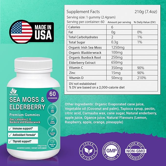 BIO VITALICA (Bundle) Sea Moss Elderberry (1 Pack) & Quercetin (2 Packs) & Sea Moss Ashwagandha (1 Pack)