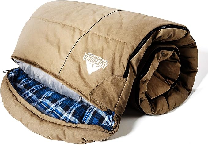 AGEMORE 0 Degree Canvas Sleeping Bag for Fishing, Hunting, Traveling and Camping Particularly in Cold Winter Outdoor with Removable Flannel Liner and Free Compression Sack for Big and Tall Adults