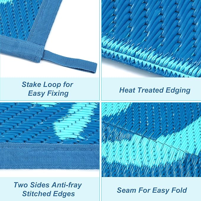 Anidaroel Outdoor Area Rug for Patio Clearance 6x9 Waterproof, Reversible Plastic Straw Rug Outside Rug, RV Mat for Camping, Porch, Balcony, Pool Deck, Backyard (Blue,6’x9’)