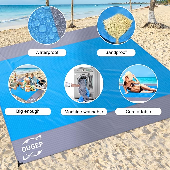 Beach Blanket, Beach Mat Sand Free Waterproof 79" X 83" Suitable for 4-7 Adults, Waterproof Lightweight Picnic Blankets for Travel, Camping, Hiking