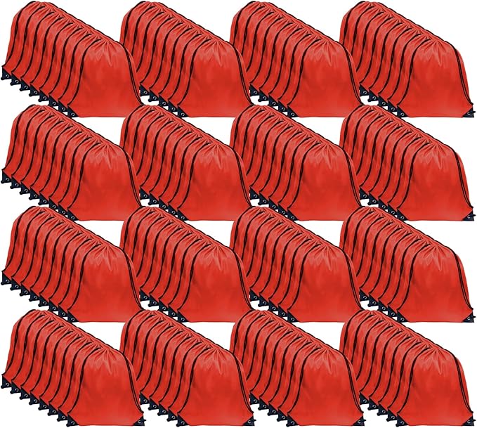 GoodtoU Drawstring Backpack, Nylon Cinch Sack Gym Bag for Sport, Traveling, Team (Red, 128Pcs)