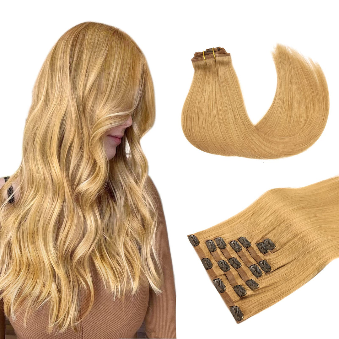 Maxita Clip In Hair Extensions Real Human Hair, Dirty Blonde 110G 7Pcs 22 Inch, Seamless Hair Extensions Clip In Human Hair Remy