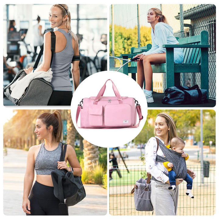 FIORETTO Women's Water-Resistant Gym Duffle Bag with Shoes Compartment, 37L Capacity, Multi-Functional, Ideal for Travel, Gym, Sports, Weekender, with Toiletry Bag, Pink