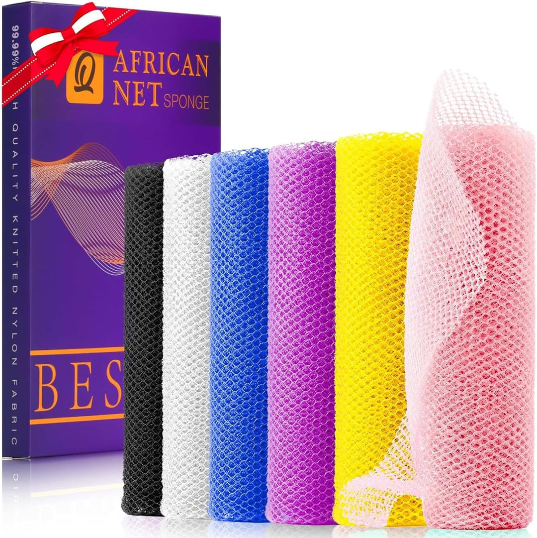 3-Piece African Net Bath Sponge Set | Exfoliating Body Scrubber | Black, Blue, Brown