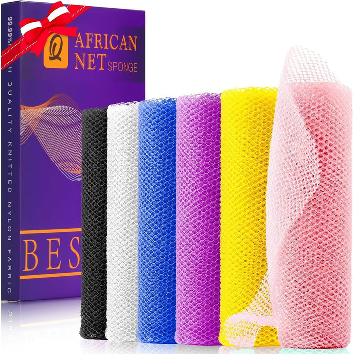 3-Piece African Net Bath Sponge Set | Exfoliating Body Scrubber | Black, Blue, Brown