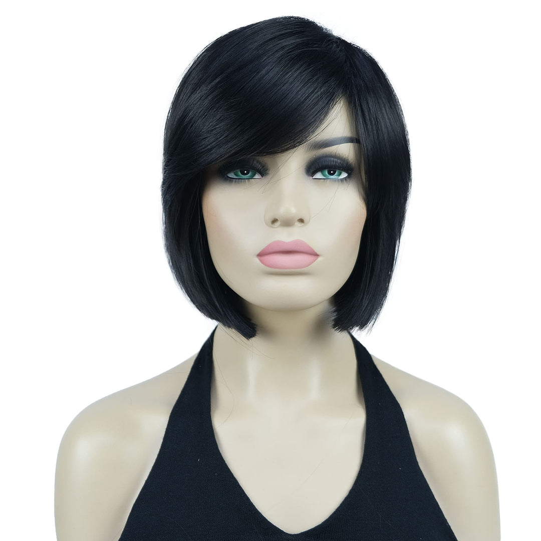 Lydell 8'' Straight Short Wigs Bob Hair With Bangs Cute Central Dot Top Heat Resistant Synthetic Wigs (Darkest Brown)