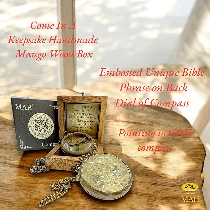 Bible Verse Brass Compass – “Be Strong and Courageous” (Joshua 1:9) | Christian Gift for Graduation, Baptism, Confirmation – Religious Keepsake for Boys, Girls, Teens, Men, Pastors & Church Events