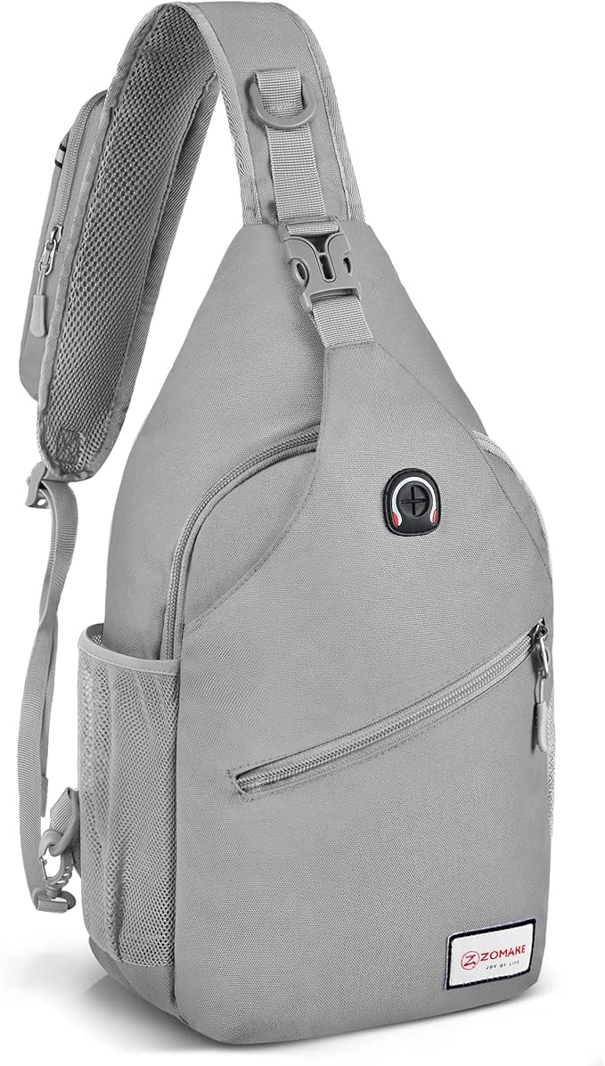 ZOMAKE Sling Bag for Women Men, Small Crossbody Sling Backpack, Mini Water Resistant Shoulder Daypack for Travel, Anti Thief Chest Bag for Hiking, Sports, Grey(new)