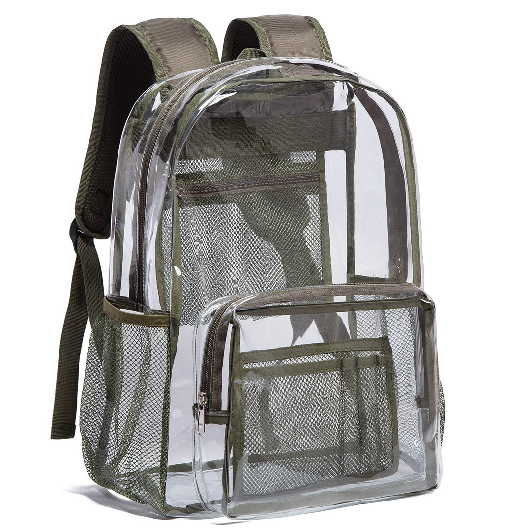 Vorspack Clear Backpack Heavy Duty PVC Transparent Backpack with Reinforced Strap & Large Capacity for College Workplace Security - Green