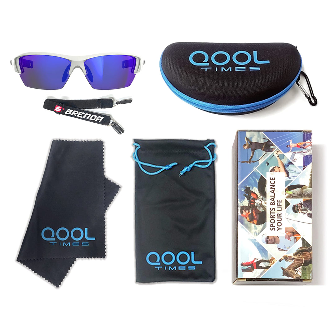 QOOL TIMES Living out your J13 Blue Polarized Fishing Sunglasses for Men Women, UV400 Volleyball Running Driving Golfing Cycling Full Pack Case Pouch and Strap