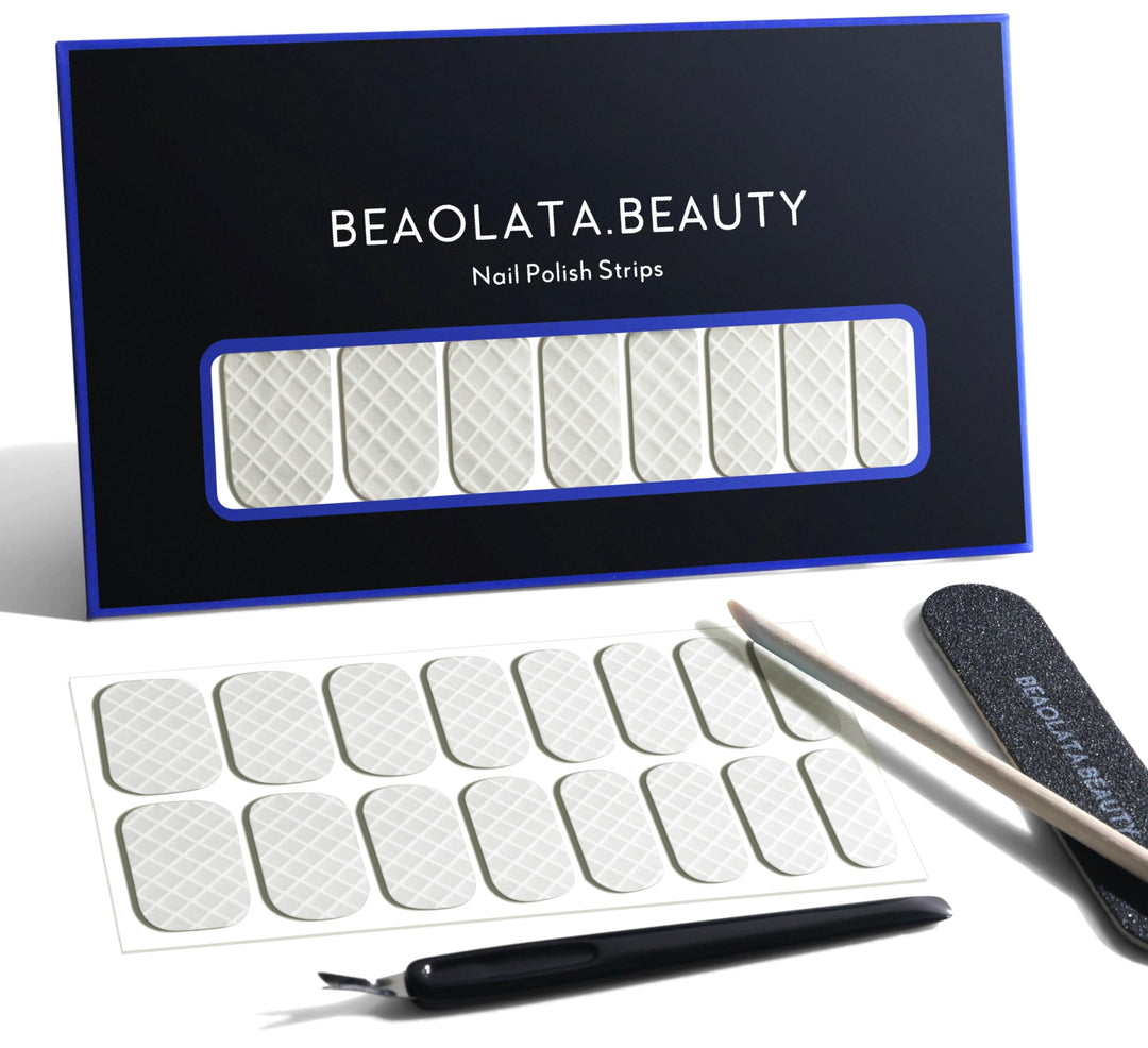 Beaolata Nail Polish Strips, 32PCS Salon Quality Wraps, Long Lasting Gel Nail Stickers for Women Easy Apply& Remove (Net Grey White)