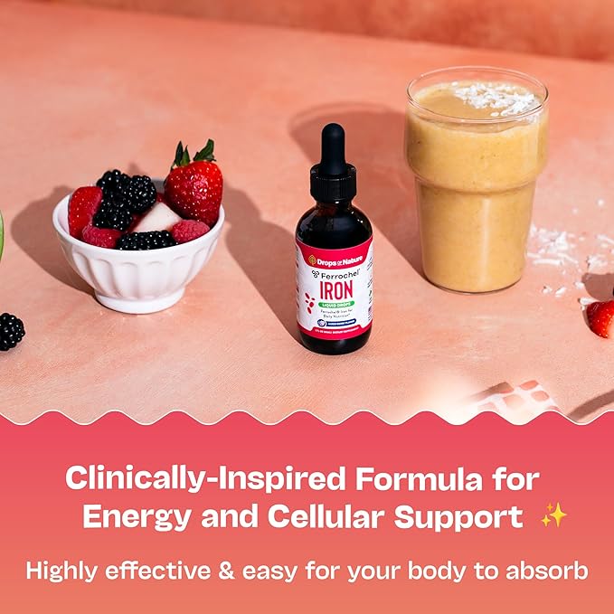 Iron Supplement for Women - High Absorption Liquid Iron Drops - Vegan Non-GMO Supplements - Versatile Alternative to Pills & Gummies, Support Energy Levels & Daily Balance (Mixed Berry, 60ml)