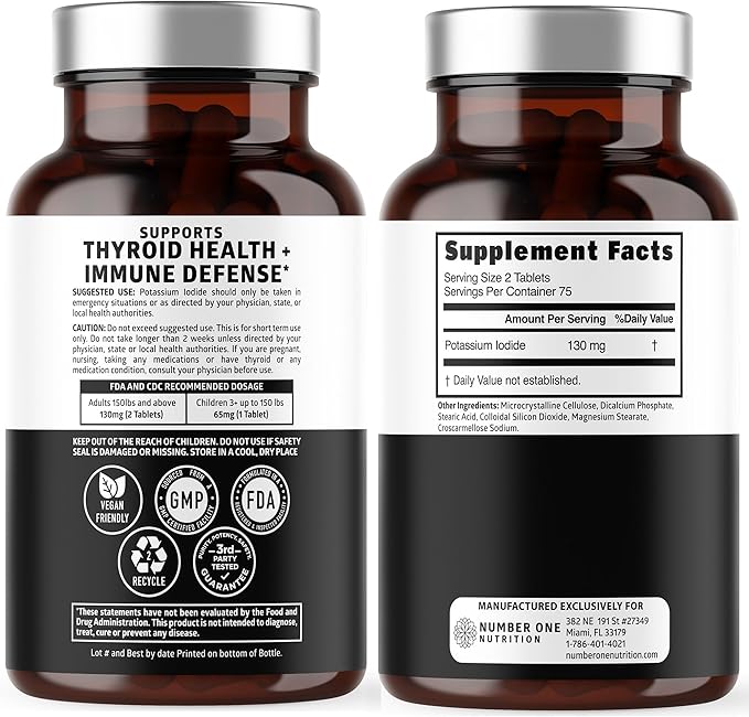 Premium Potassium Iodide Tablets, Natural KI Pills to Support Immunity, 130 mg per Serving, 150 Tablets