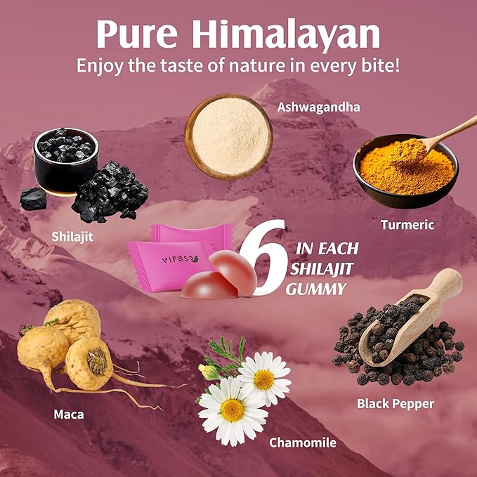 Shilajit Gummies, 3000 Mg Shilajit Pure Himalayan Organic with Ashwagandha, Turmeric Sugar-Free Gummies for Men and Women, Shilajit Supplement, Non-GMO Nature Shilajit for Energy, 120 Gummies