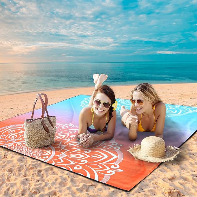 Beach Blanket Waterproof Sandproof Extra Large Beach Mat 79" X 83"/120"x108"for 1-8 Adults Quick Drying Durable Outdoor Picnic Mat for Beach Travel Camping Hiking