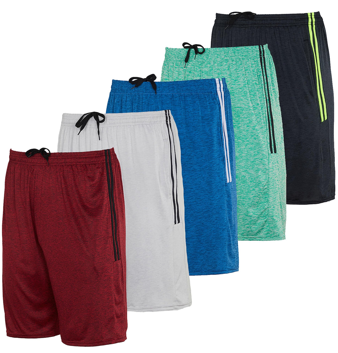 Real Essentials Mens Dry Fit Shorts Dri Active Wear Short Men Athletic Performance Basketball 9 Inch Inseam Sweat Tennis Soccer Running Essentials Gym Casual Workout Sports, Set 16, S, Pack of 5