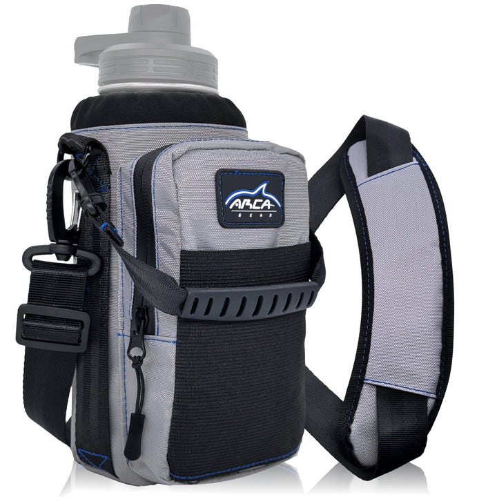 Arca Gear 32 oz Hydro Carrier - Insulated Water Bottle Sling w/Carry Handle, Shoulder Strap, Wallet and Two Pouches - The Perfect Flask Accessory (Frost Grey)