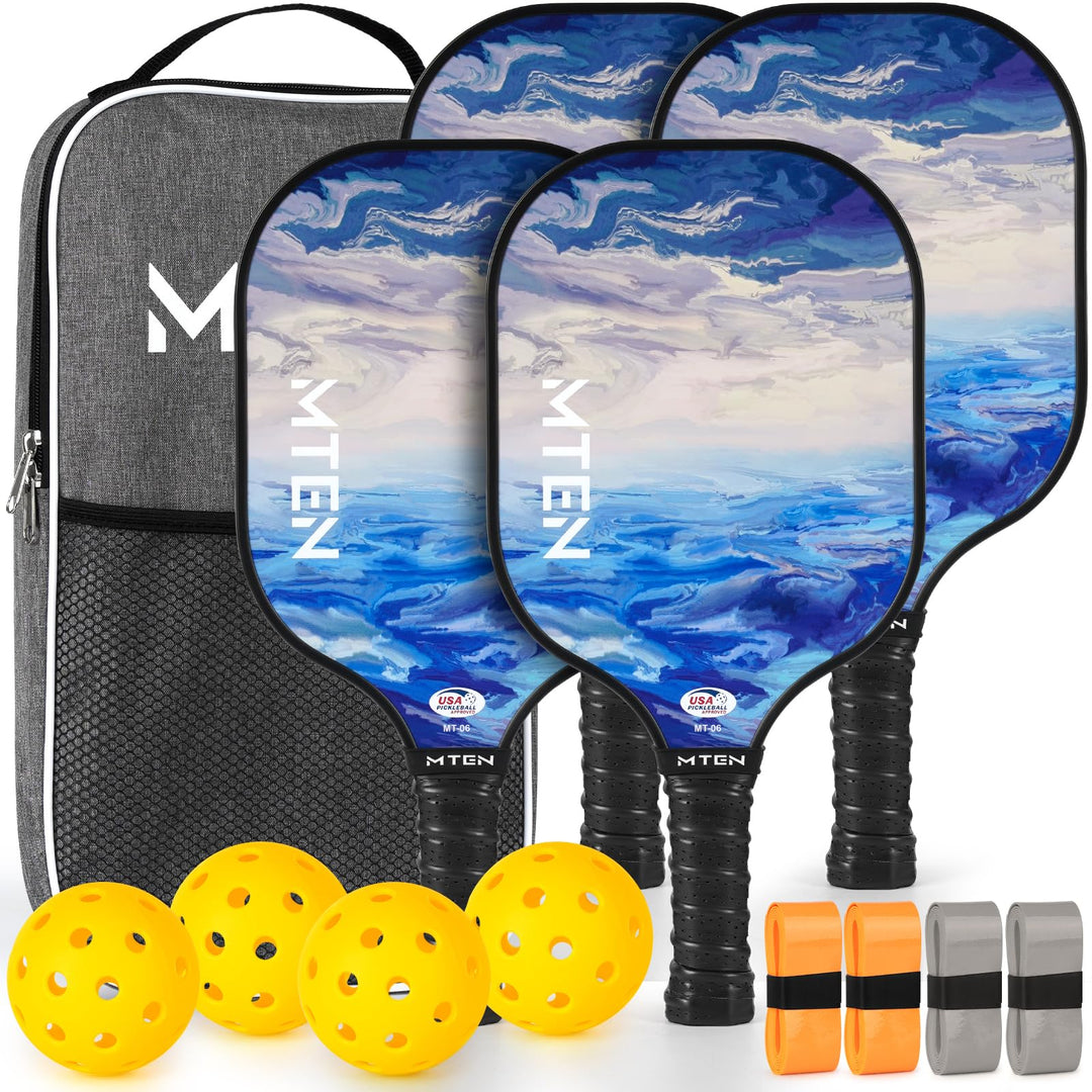 Pickleball Paddles Set of 4, Pickleball Paddles USAPA Approved Fiberglass, Pickleball Rackets 4 Cooling Towels, 4 Pickleball Balls & Carry Bag, for Men Women
