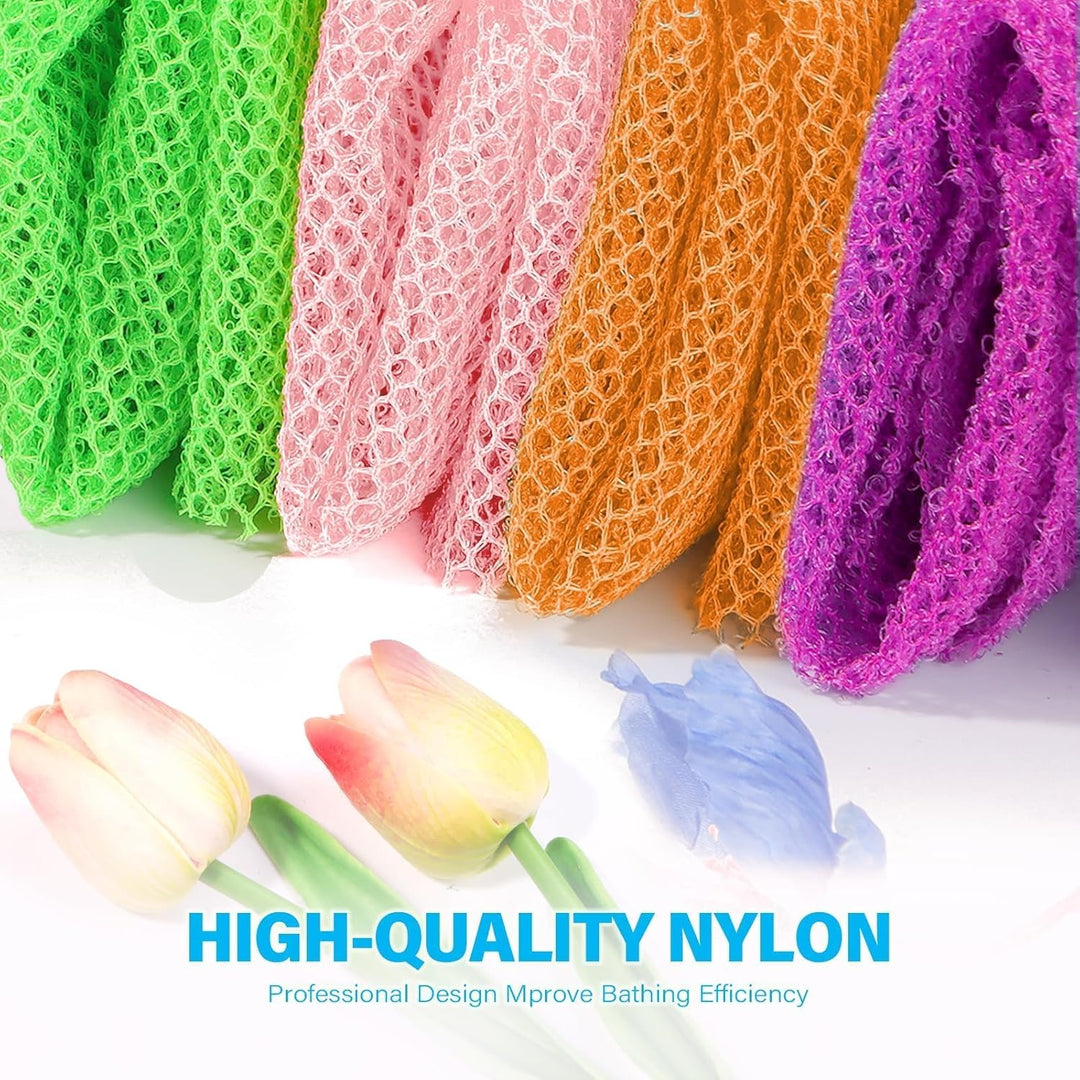 3-Piece African Net Bath Sponge Set | Exfoliating Shower Scrubber | Black, Blue, Brown