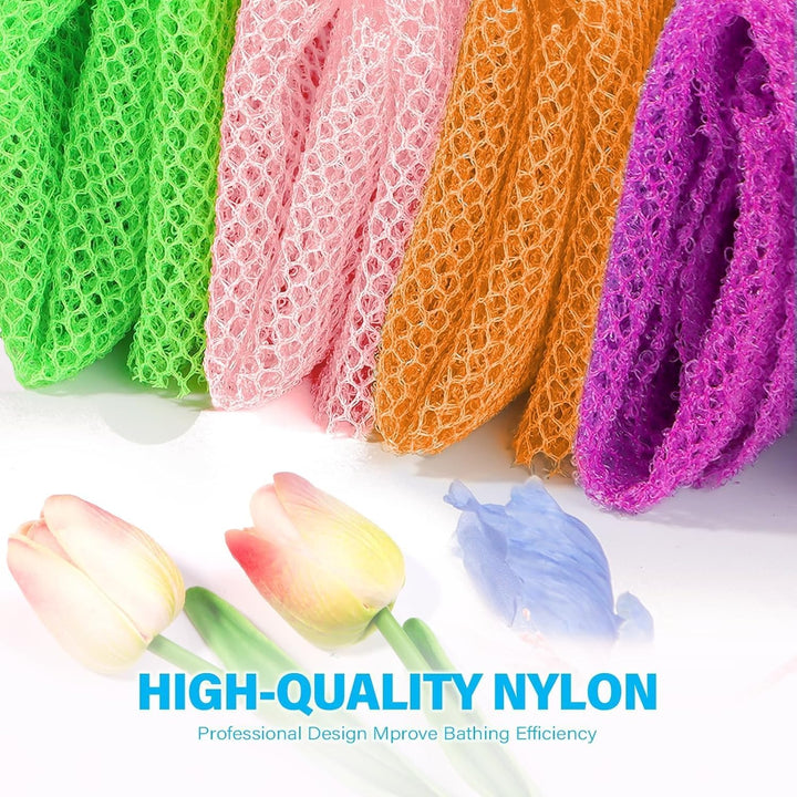 3-Piece African Net Bath Sponge Set | Exfoliating Shower Scrubber | Black, Blue, Brown