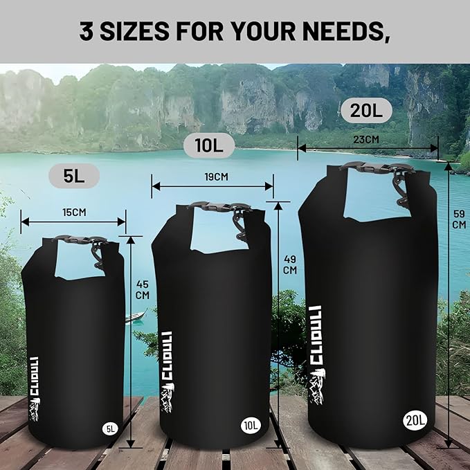 Waterproof Dry Bag,Roll Top Black Large Waterproof Backpack 2L/5L/10L/20L/30L/40L Floating Lightweight Bags for Kayaking, Boating, Fishing, Swimming Camping with Waterproof Phone Case