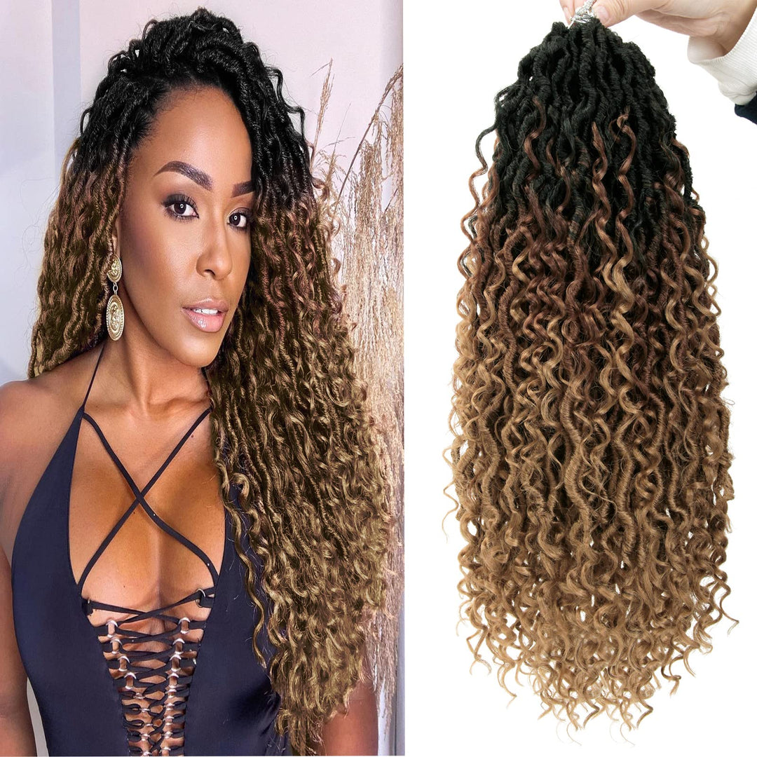 Curly Faux Goddess Locs Crochet Hair 18Inch Pre Looped Synthetic Deep Curly Hairstyle Hippie Locs Crochet Braids Extensions 4Pac