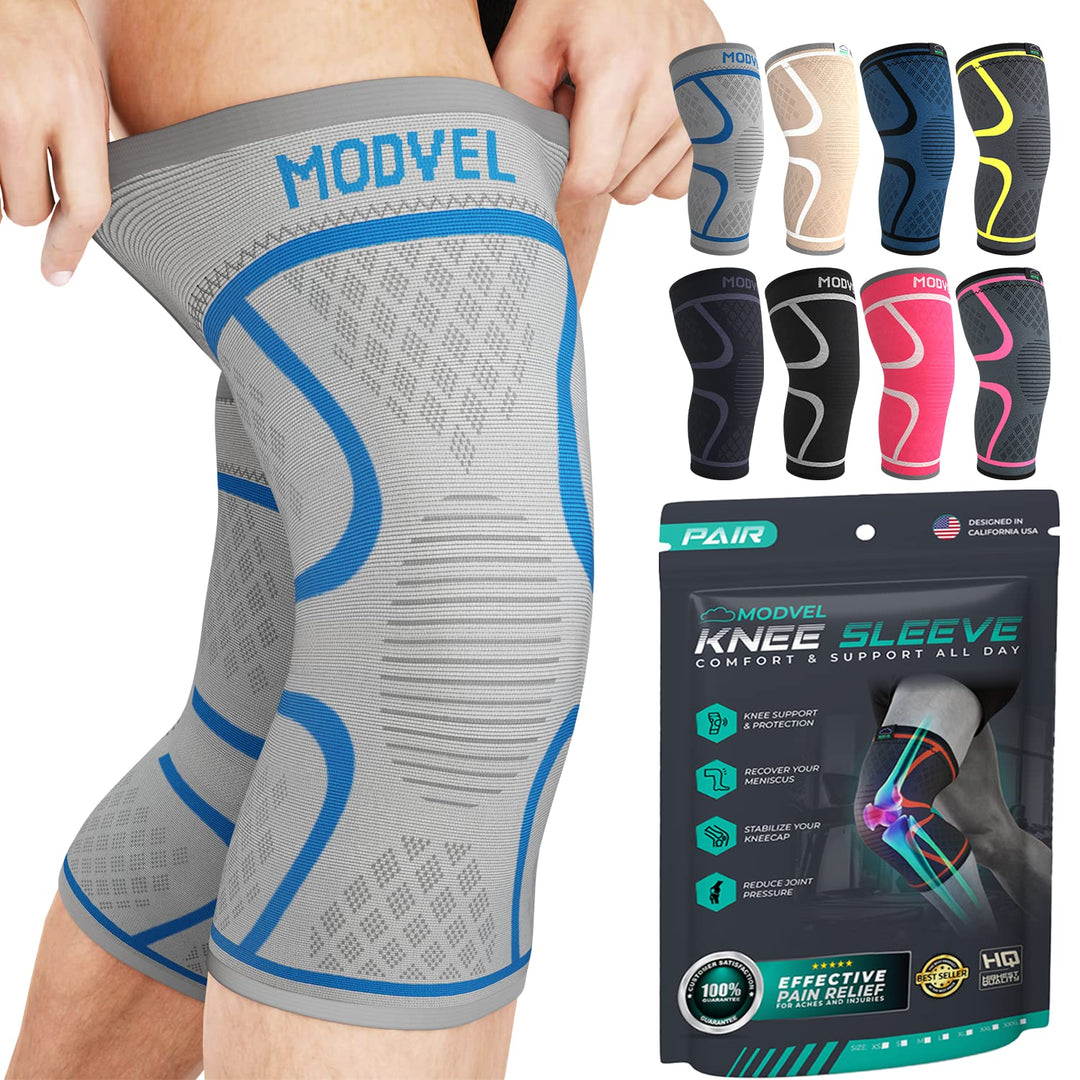 Modvel ELITE Knee Brace for Women & Men - Pair Knee Pads for Running Knee Pain, Compression Sleeve Knee Support, Workout Sports Brace for Meniscus Tear ACL & Arthritis Pain Relief, Knee Braces