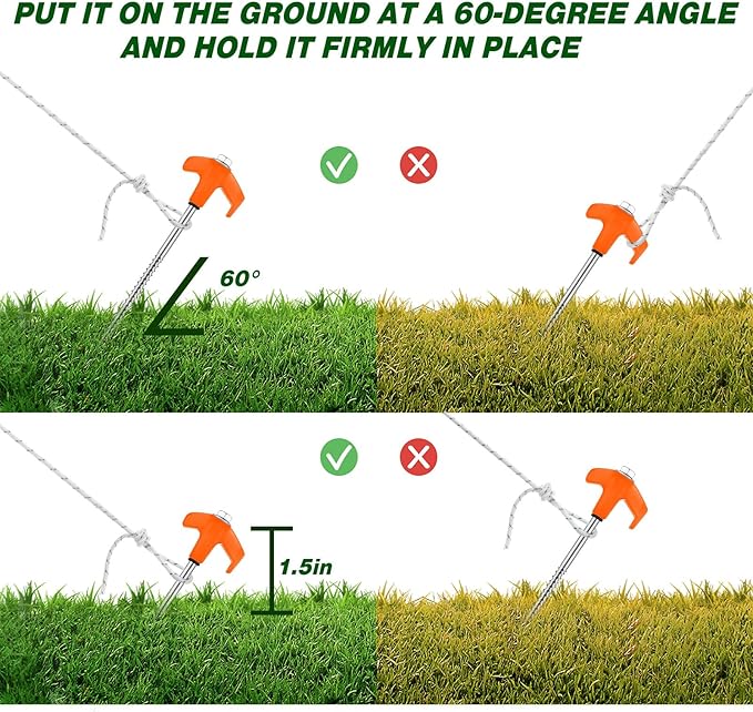 20 Pcs 8'' Screw in Tent Stakes Heavy Duty Camping Stakes Ground Anchors Metal Canopy Stakes Tent Spikes Stake Pegs with 4 x 10 ft Ropes for Sand Hiking Travel with Hex Head Driver(Orange)