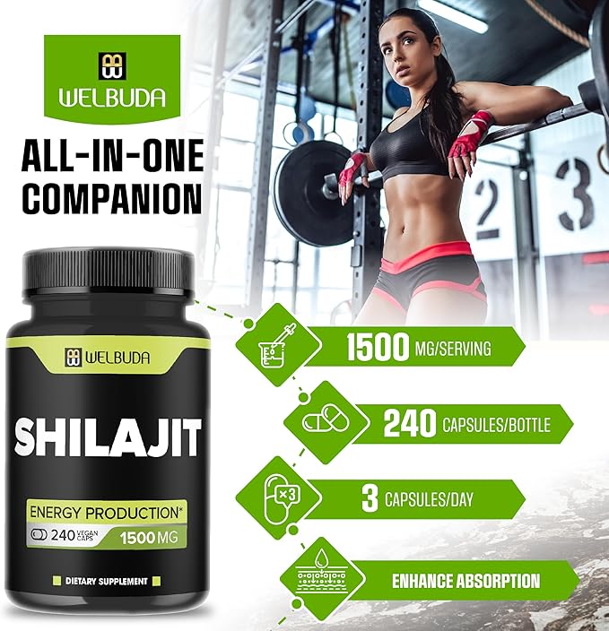 1500mg Shilajit Capsules Extract 5:1 - Immune System, Energy Production, Brain Health & Overall Well-Being Support - 240 Capsules
