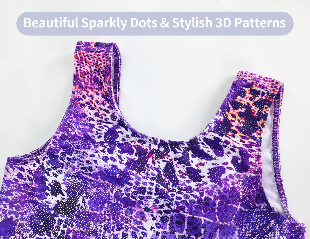 Domusgo Leotard for Girls Gymnastics Size 5-6 Years Old Black Purple Leopard Tumbling Biketard