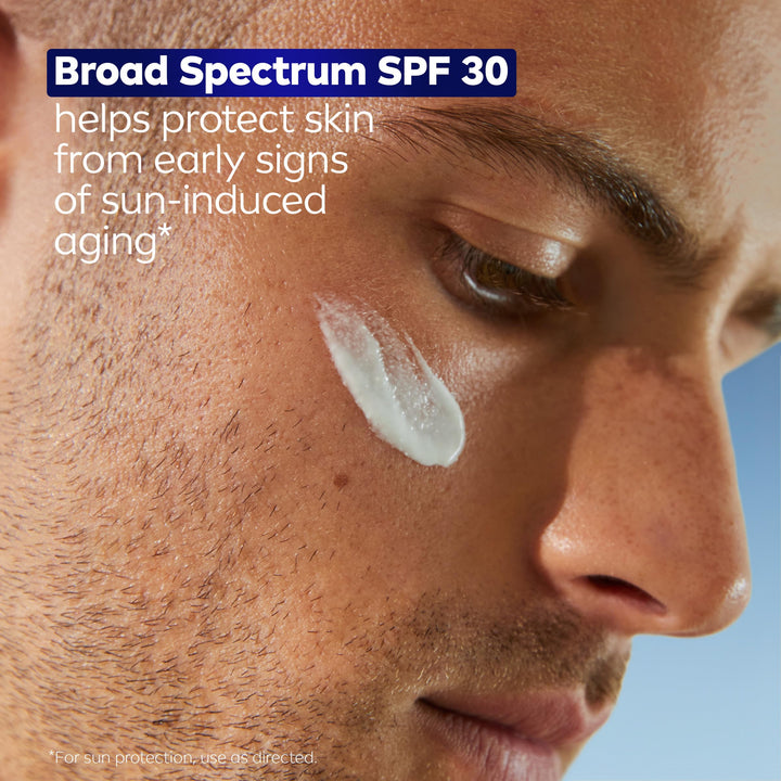 NIVEA MEN Age Defense Daily Face Moisturizer with Broad Spectrum SPF 30 Sunscreen, Pro-Retinol and Hyaluronic Acid, Beard-Friendly Face Lotion Helps Defend Against UVA/UVB Rays, 1.7 Fl Oz Bottle