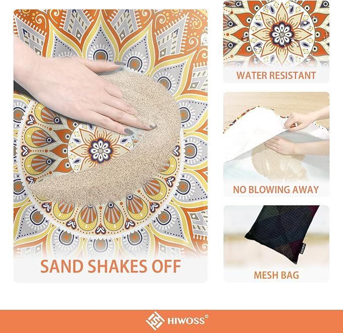 Beach Blanket Waterproof Sandproof Oversized 95”x 80”,Sand Free Beach Mat with Corner Pockets,Portable Mesh Bag for Beach Festival,Picnic,Travel and Outdoor Camping (Orangegrey)