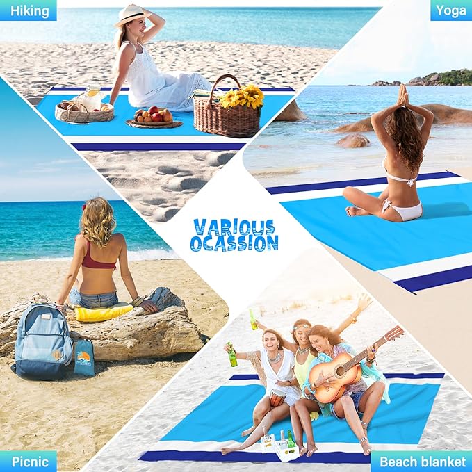 Beach Blanket Waterproof Sandproof 1-7 Adult Oversized 78 '' × 81 '' Lightweight Durable Compact Sand Free Beach Mat for Travel Camping Hiking Picnic Blanket
