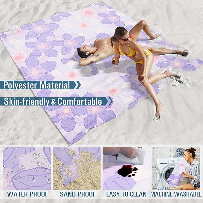 Beach Blanket Sandproof Waterproof 78''×110'' 1-7Adults Oversized,Compact Lightweight Durable Beach Mat for Travel Camping Hiking Picnic Blanket
