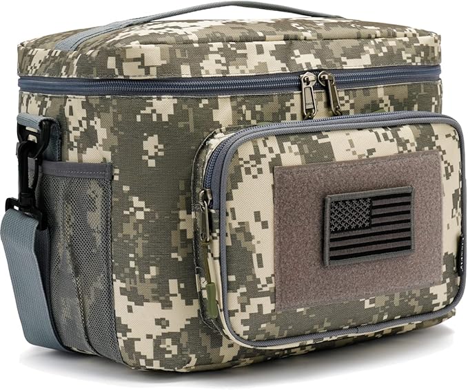 FlowFly Tactical Lunch Bag Large Insulated Lunch Box Cooler Tote for Men, Women with MOLLE/PALS Webbing (Digital#Camo, Large)