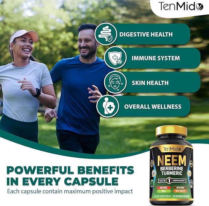 Neem Leaf Supplement - 8in1 Formula - Combine with Berberine, Turmeric, Holy Basil, Amla, Artichoke, Milk Thistle, and Black Pepper - Immune Support - 120 Capsules for 4 Months Supply