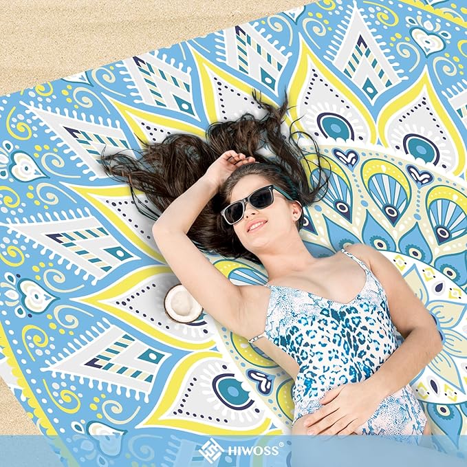 Beach Blanket Waterproof Sandproof Oversized 95”x 80”,Sand Free Beach Mat with Corner Pockets,Portable Mesh Bag for Beach Festival,Picnic,Travel and Outdoor Camping (Oceansunyellow)