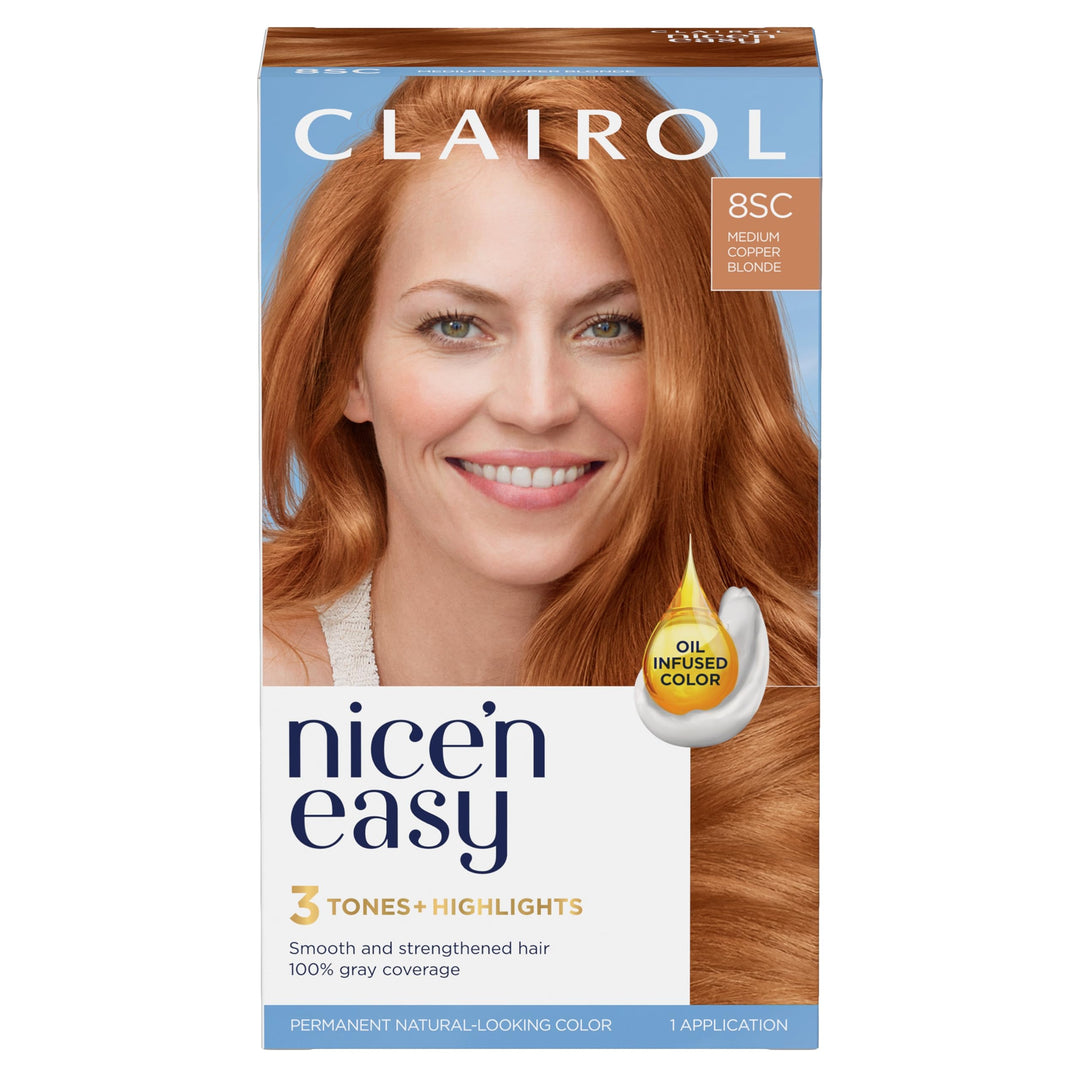 Clairol Nice'n Easy Permanent Hair Dye, 8SC Medium Copper Blonde Hair Color, Pack of 1