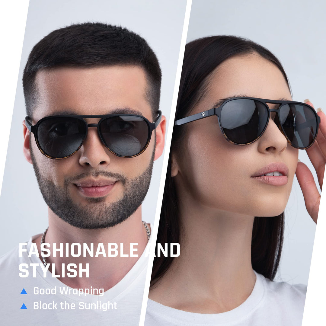 TOREGE Polarized Sunglasses For Men Women Aviator Sunglasses, Lightweight Sports Sun Glasses UV400 Protection For Driving Cycling Fishing Boating Beach Golf TR75 (Black Amber&Black&Gray Lens C3)