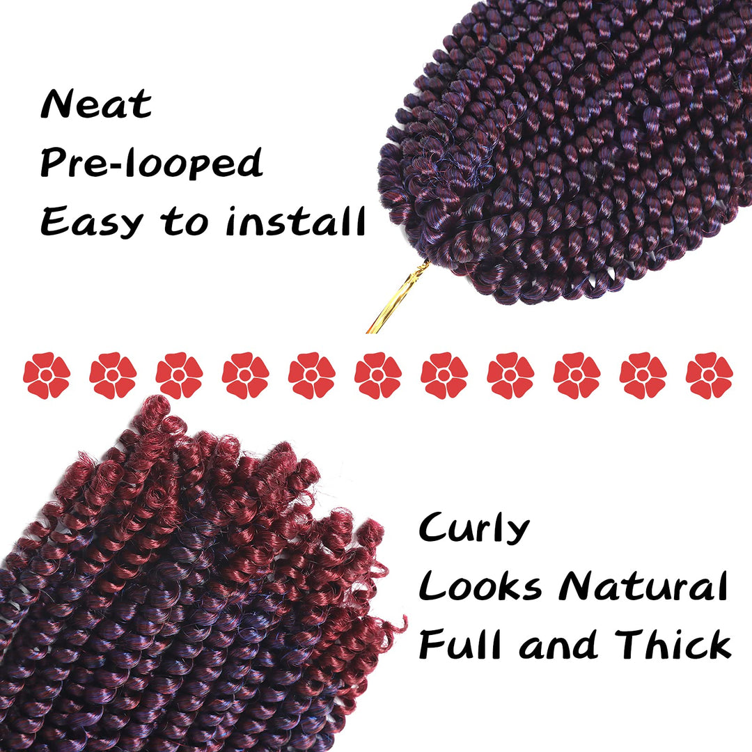 Bileaf 5 Packs Spring Twist Hair 8 Inch Fluffy Spring Twist Crochet Braiding Bomb Twist Ombre Colors Hair Extensions for Butterfly Locs(Blue&Wine)